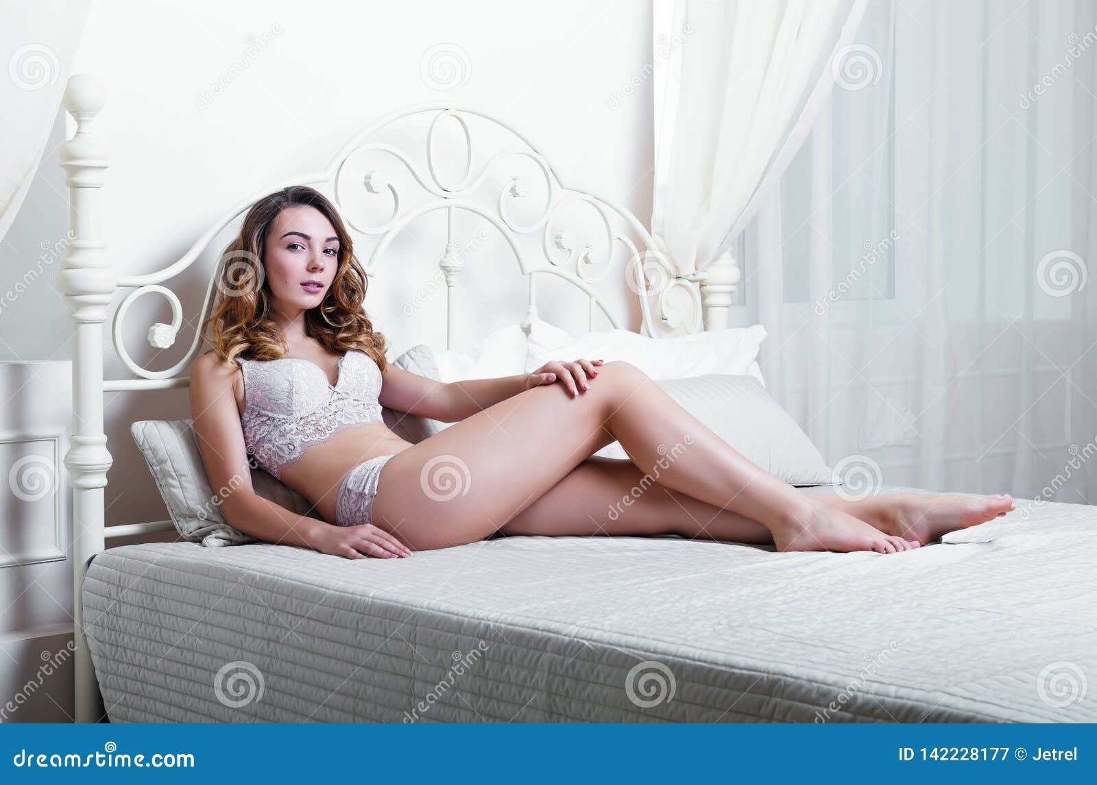 sexy beautiful young woman underwear lying