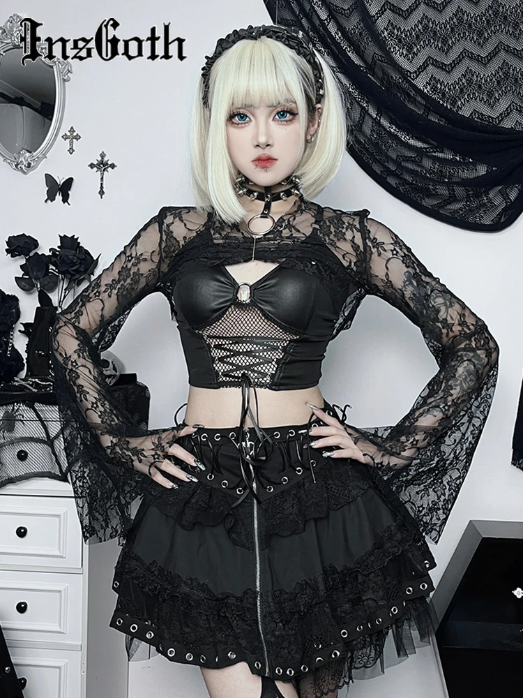 insgoth gothic vintage lace blouse top