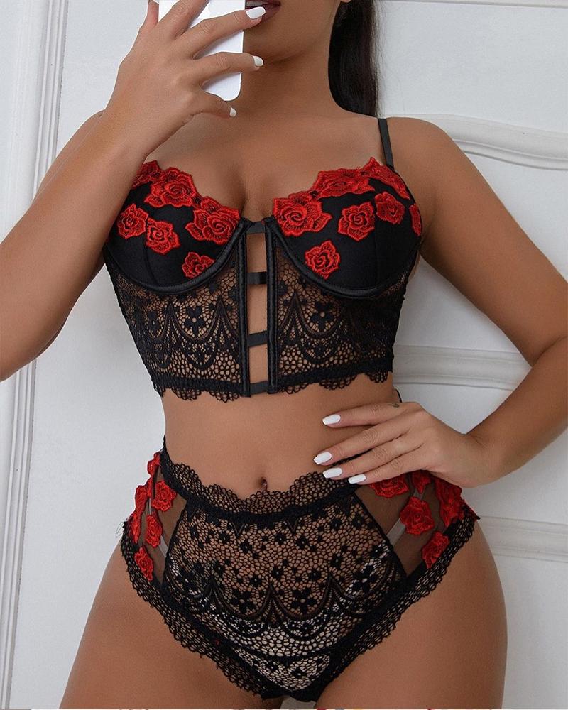 chicme floral embroidery lace cutout lingerie
